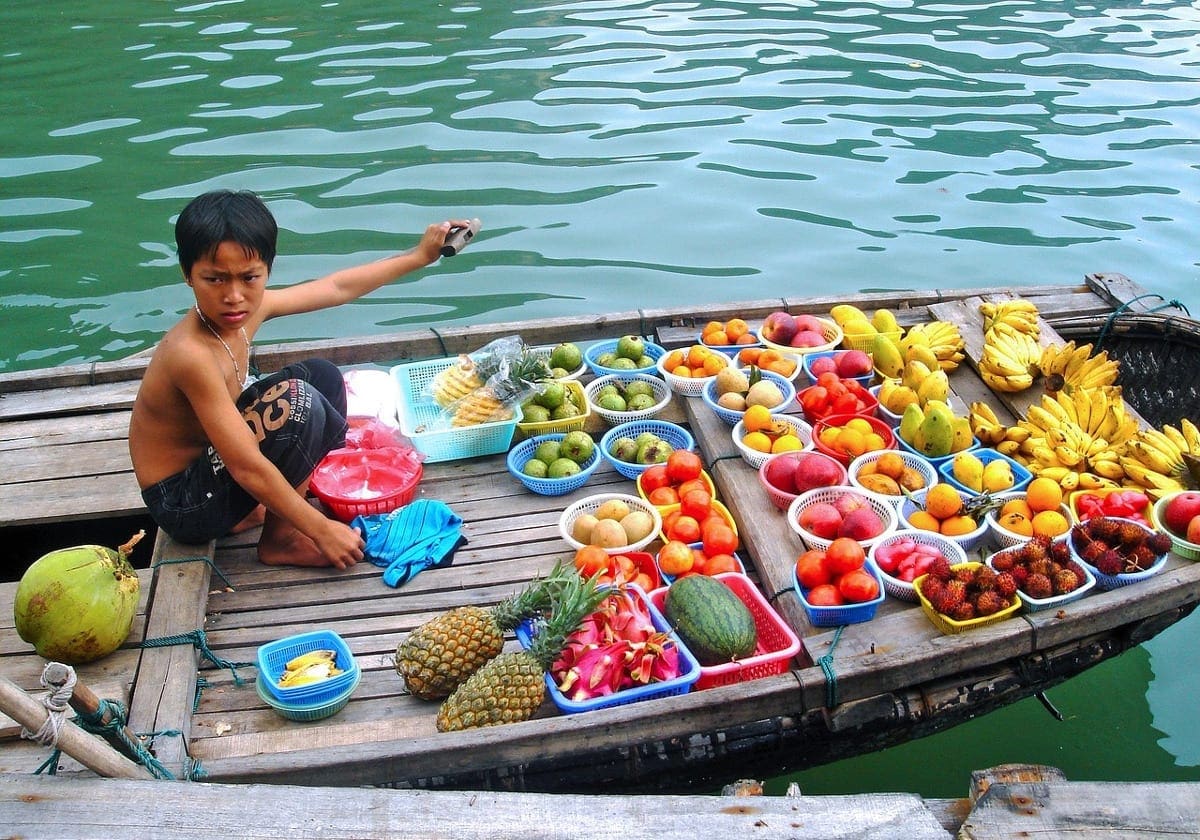 Dreng på sin frugtbåd